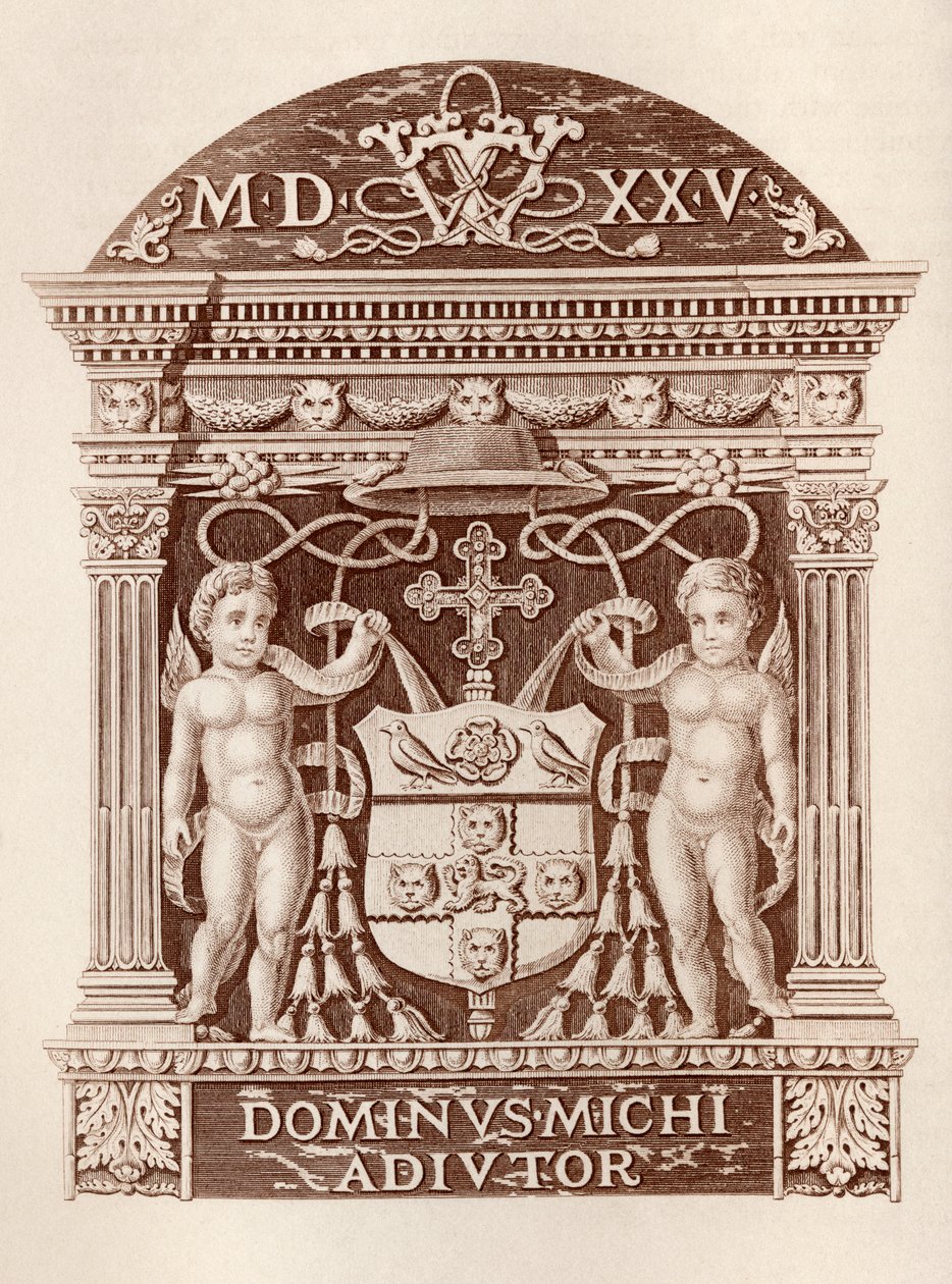 Stemma del Cardinale Wolsey in terracotta a Hampton Court Palace, da History of Hampton Court Palace in Tudor Times di Ernest Law, pubblicato a Londra nel 1885 da English School