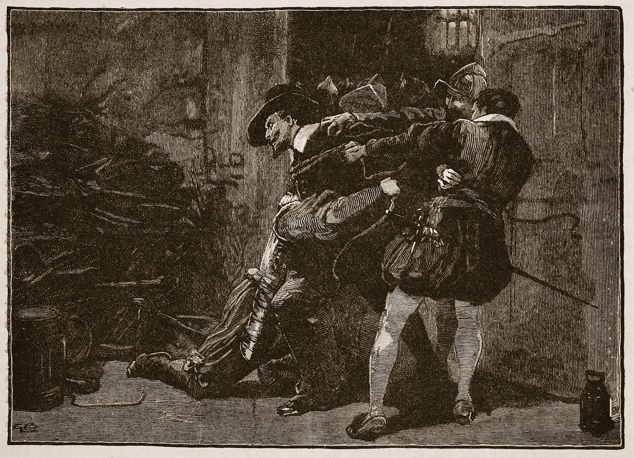 Arresto di Guy Fawkes, illustrazione da Cassells Illustrated History of England da English School