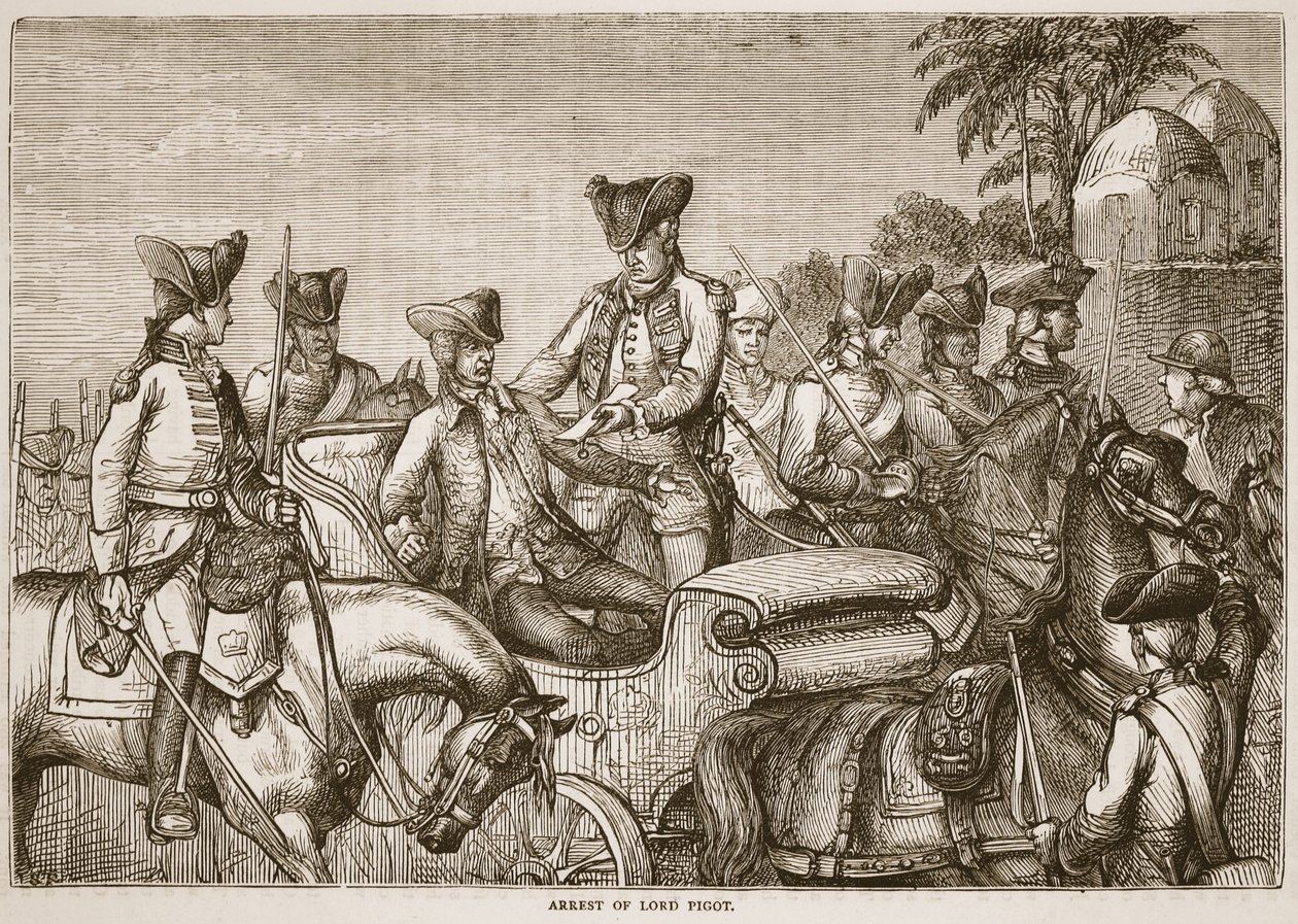 Arresto di Lord Pigot, illustrazione da Cassells Illustrated History of India di James Grant, pub. 1879 da English School