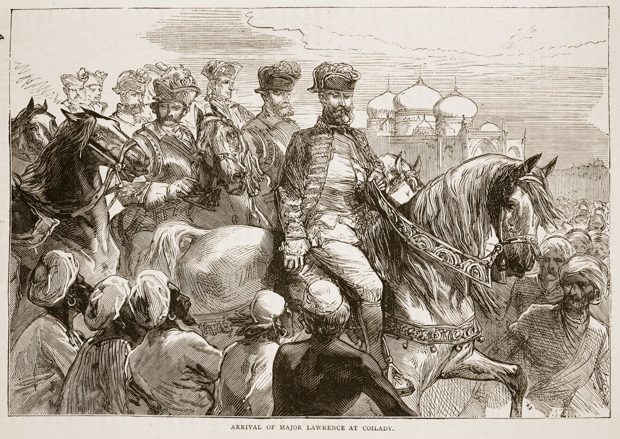 Arrivo del Maggiore Lawrence a Coilady, illustrazione da Cassells Illustrated History of India di James Grant, pub. 1879 da English School