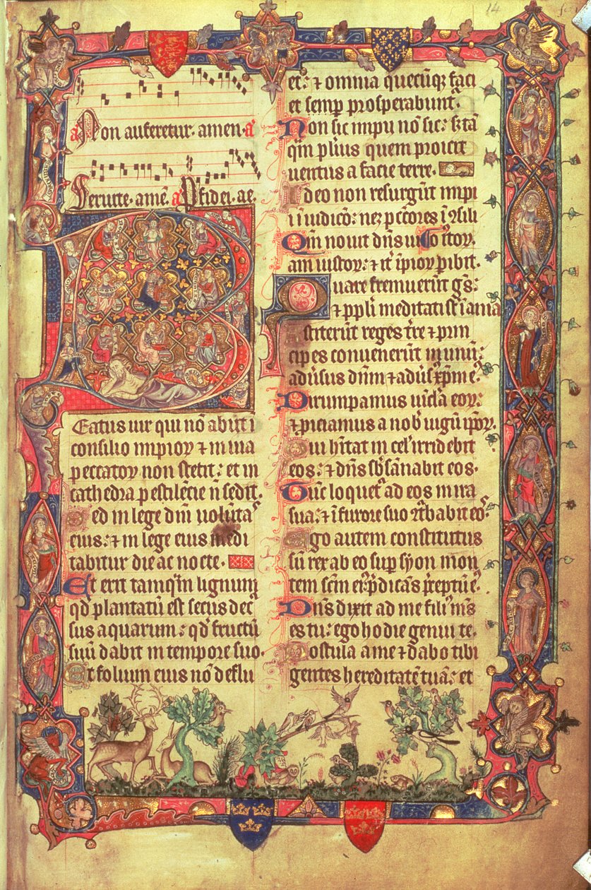 Cervi e uccelli, dal Salterio di Arundel da English School