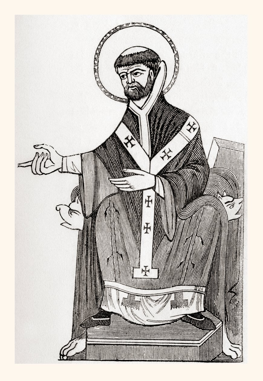 Agostino di Canterbury, monaco benedettino cattolico del VI secolo che divenne il primo arcivescovo di Canterbury, da Old England: A Pictorial Museum, pub. 1847 da English School