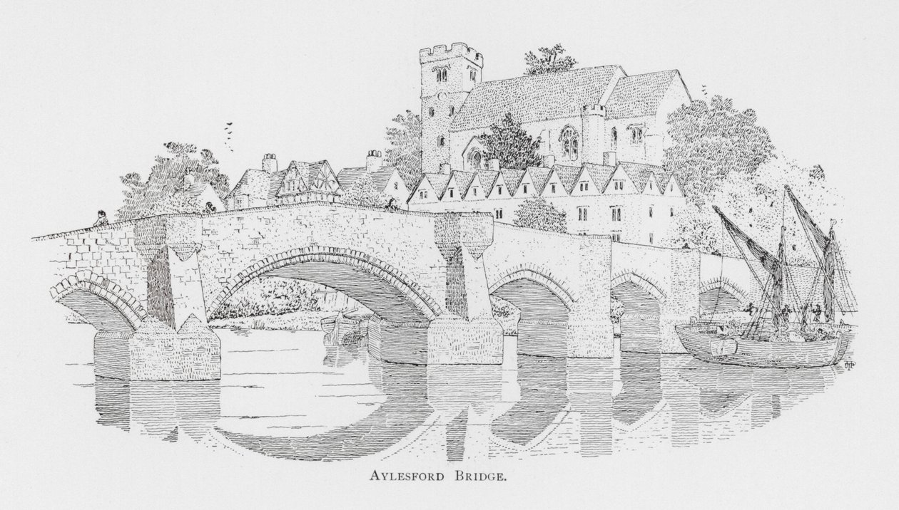 Ponte di Aylesford (litografia) da English School