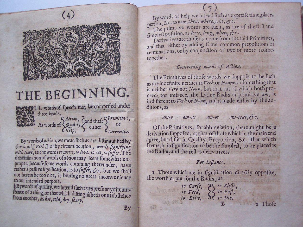 Pagine da The ground-work, or foundation laid, (or so intended) for the framing of a new perfect language: and an universal or commonwriting di Francis Lodowyck, pubblicato a Londra, 1652 da English School
