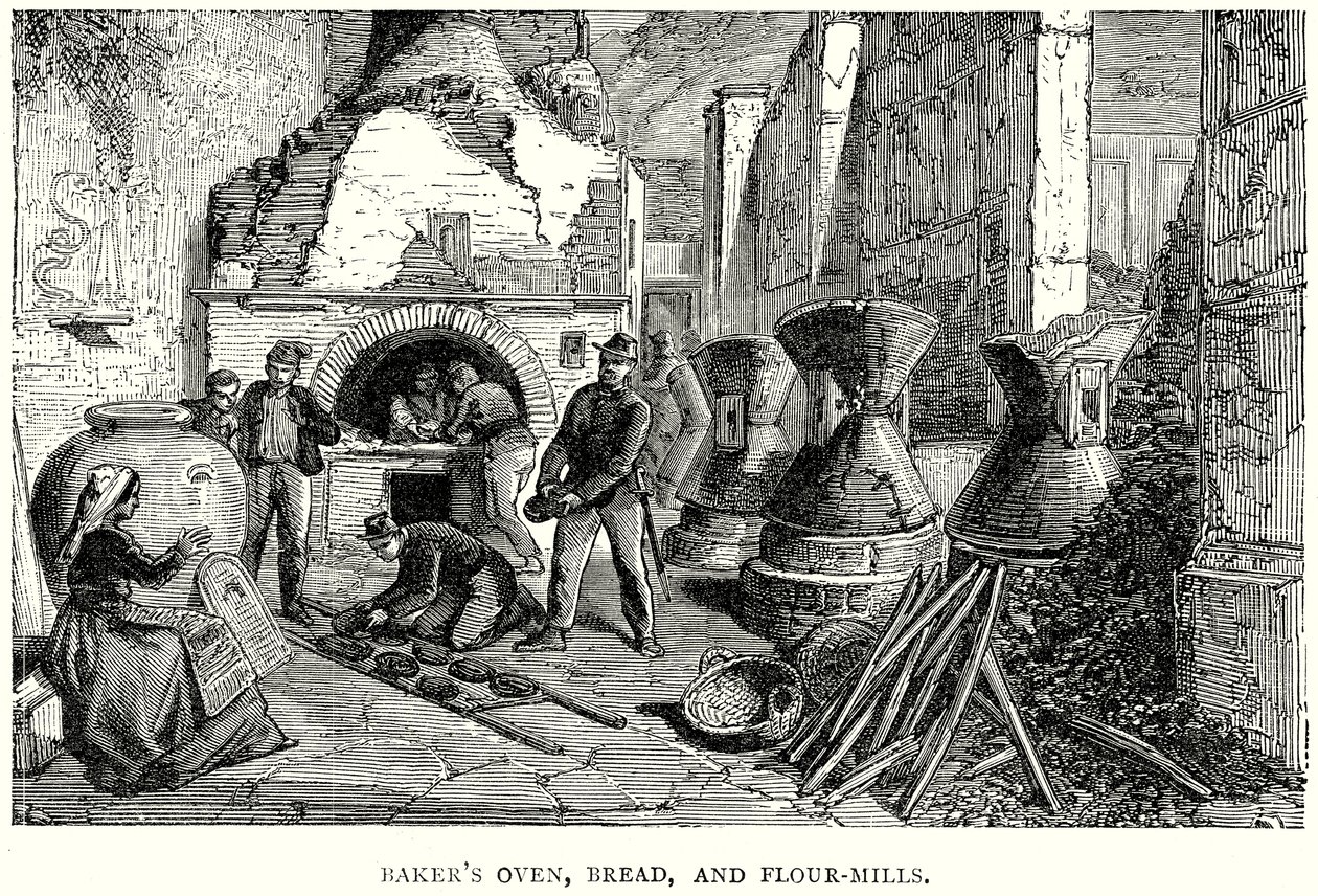Forno, pane e mulini del fornaio (incisione) da English School