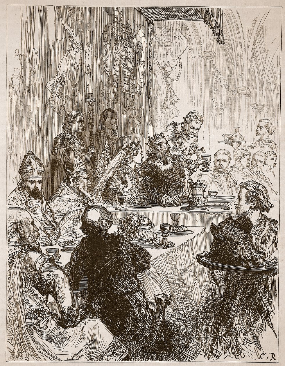 Banchetto al matrimonio di Enrico ed Eleonora di Provenza, illustrazione da Cassells Illustrated History of England da English School