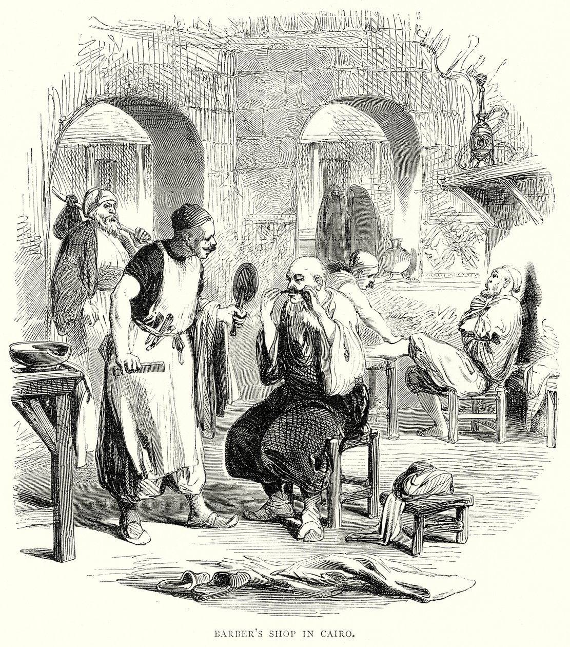 Negozio di barbiere al Cairo (incisione) da English School