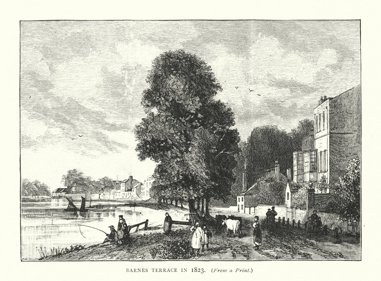 Barnes Terrace nel 1823 (incisione) da English School