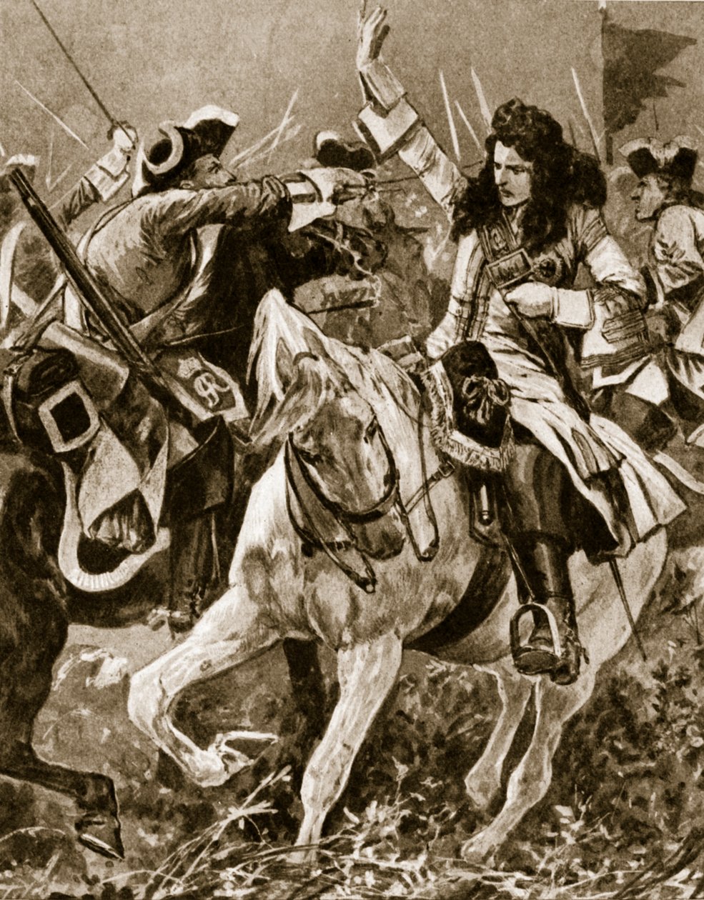 Battaglia di Malplaquet, 11 settembre 1709: Chevalier St. George ferito durante la Guerra di Successione Spagnola da English School