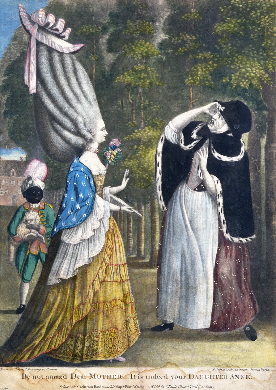 Non essere stupita cara madre - È davvero tua figlia Anne, da un disegno originale di Grimm, stampato per Carington Bowles, Londra, pub. 1774 da English School