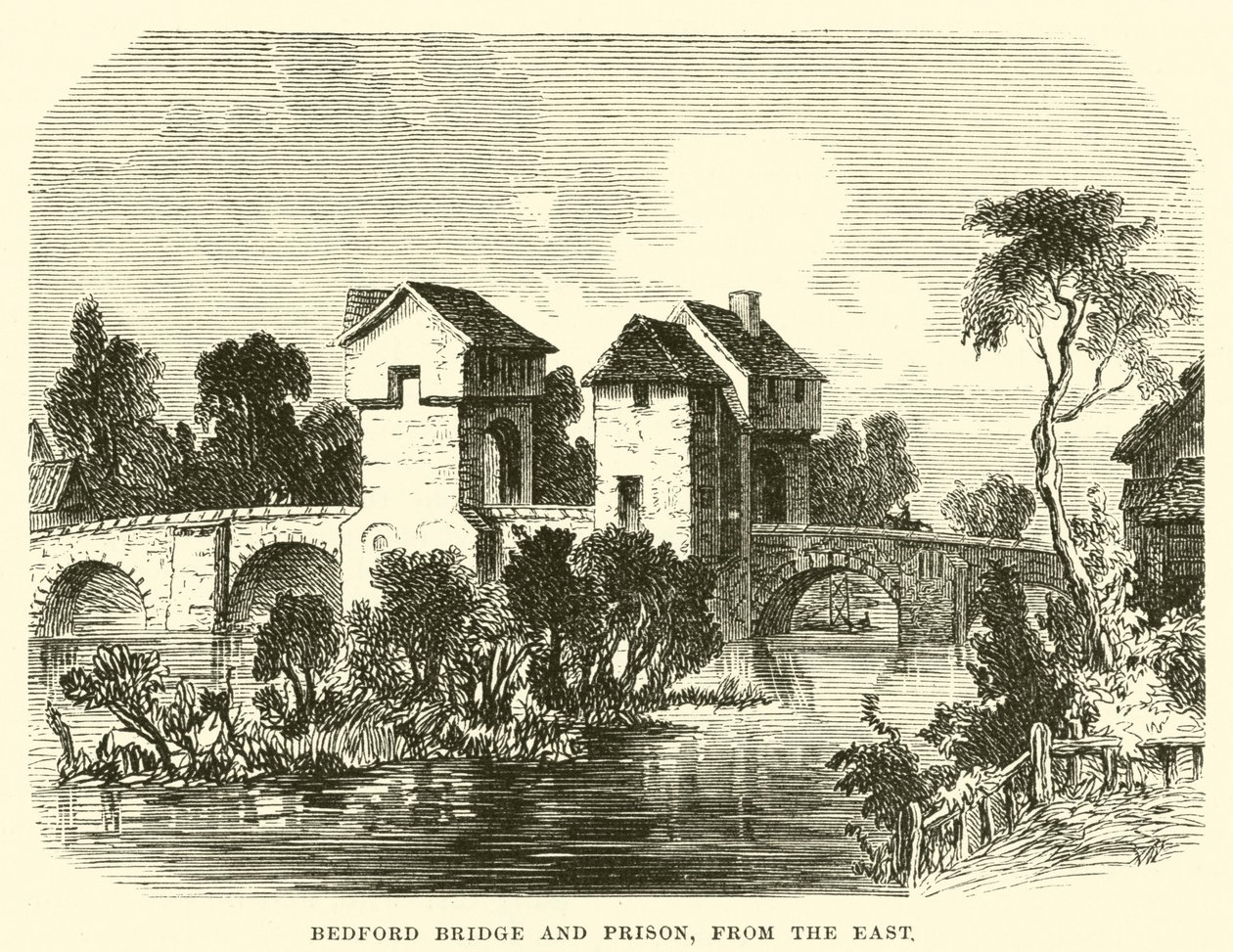 Ponte e prigione di Bedford; da est (incisione) da English School