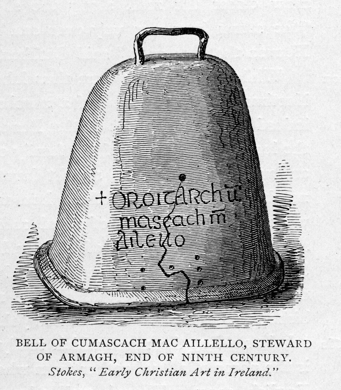 Campana di Cumascach Mac Aillelo, Steward di Armagh, Fine del IX secolo, illustrazione da Short History of the English People di J. R. Green, pubblicato nel 1892 da English School