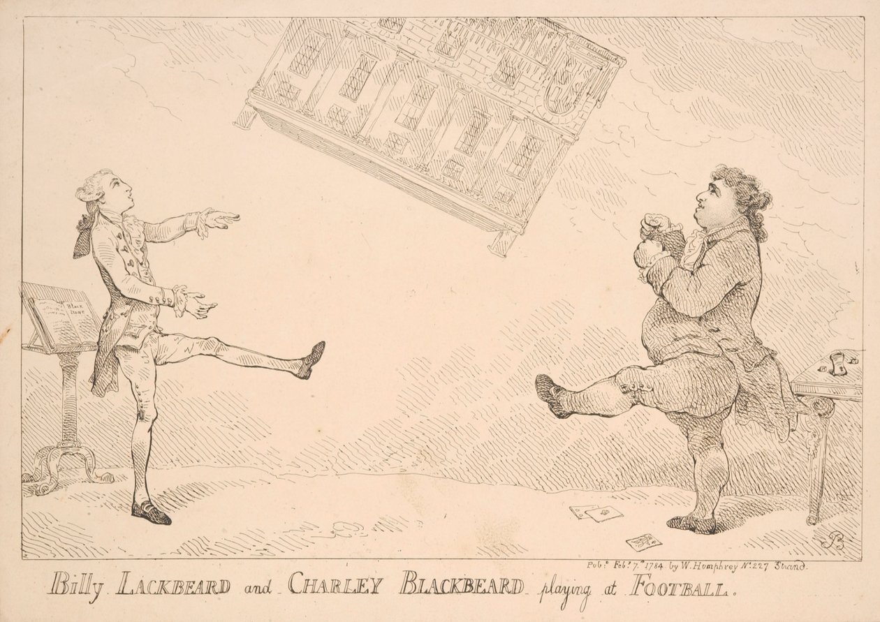 Billy Blackbeard e Charley Blackbeard che giocano a calcio, vignetta satirica riferita all