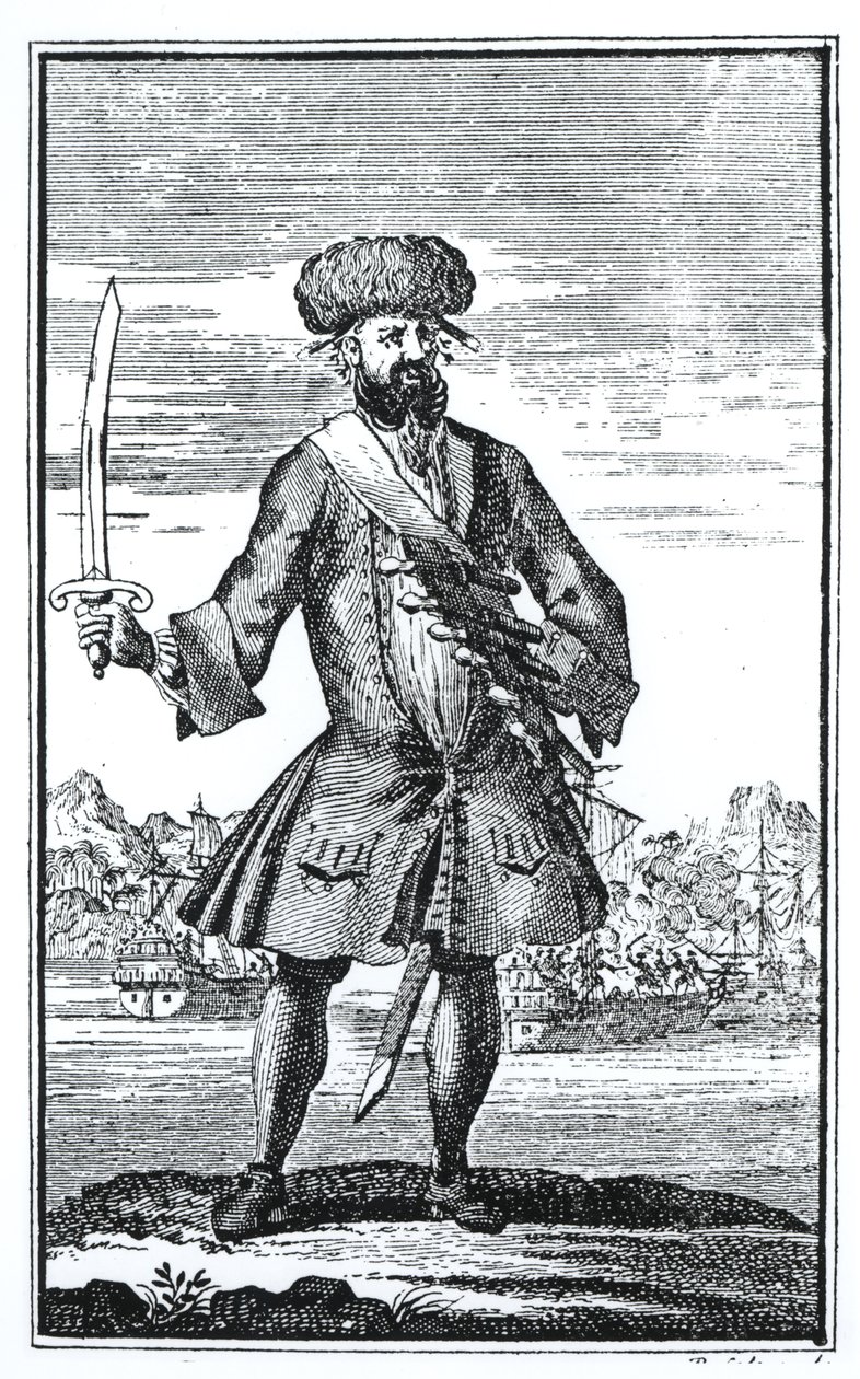 Barbanera il Pirata, da Una storia generale dei furti e degli omicidi dei pirati più noti di Captain Charles Johnson, pubblicato nel 1724 da English School