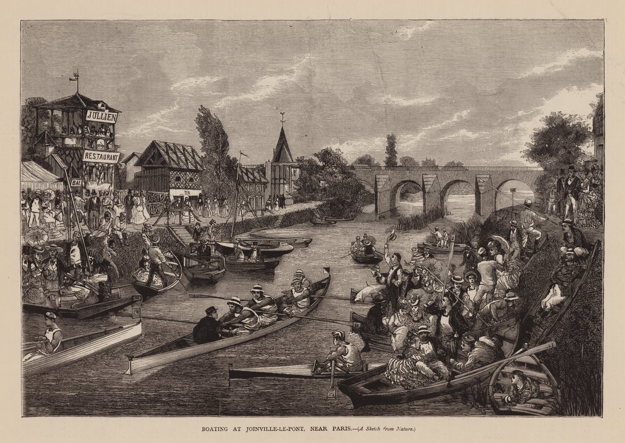 Navigazione a Joinville-Le-Pont, vicino a Parigi (incisione) da English School