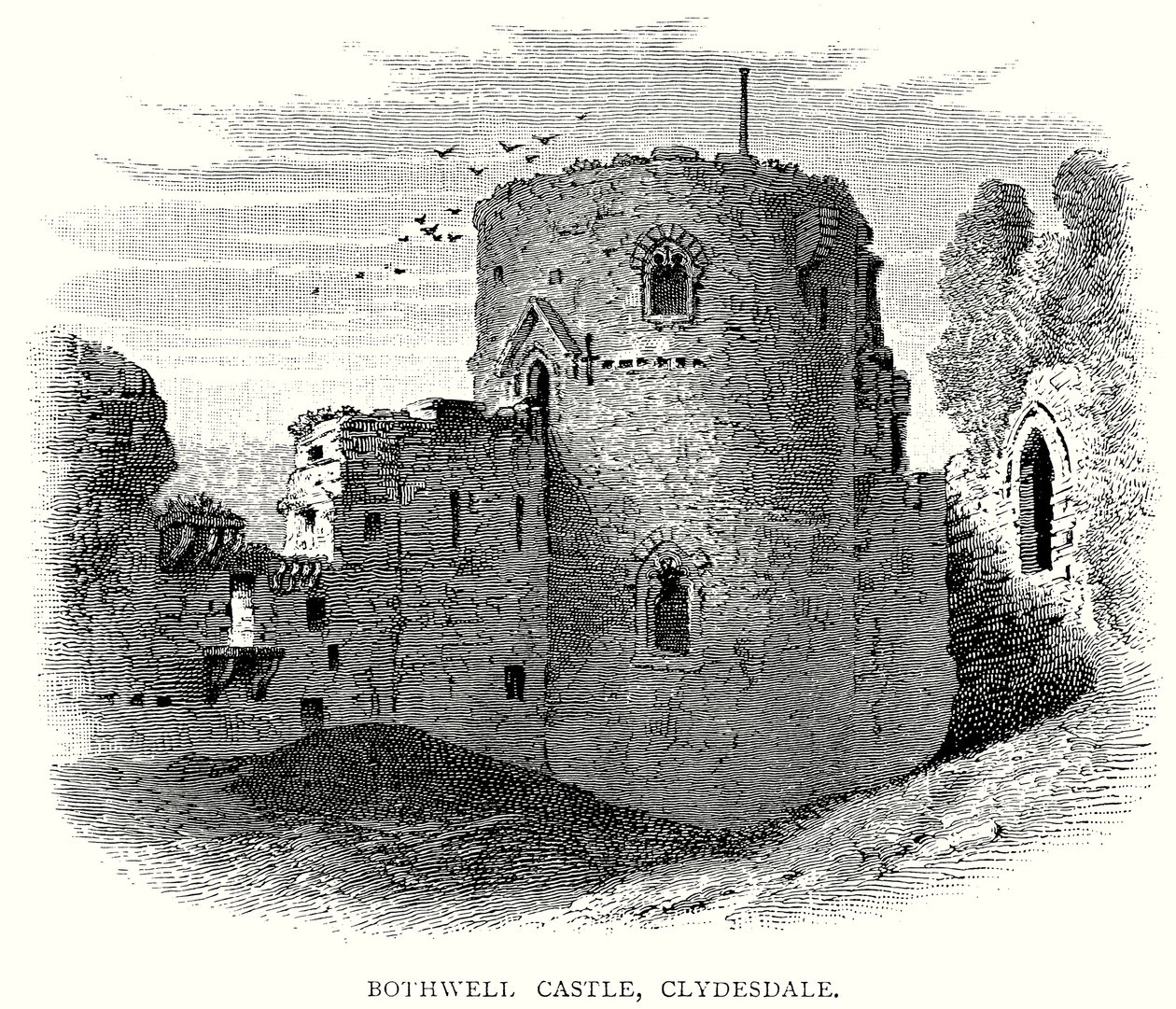Castello di Bothwell, Clydesdale (incisione) da English School