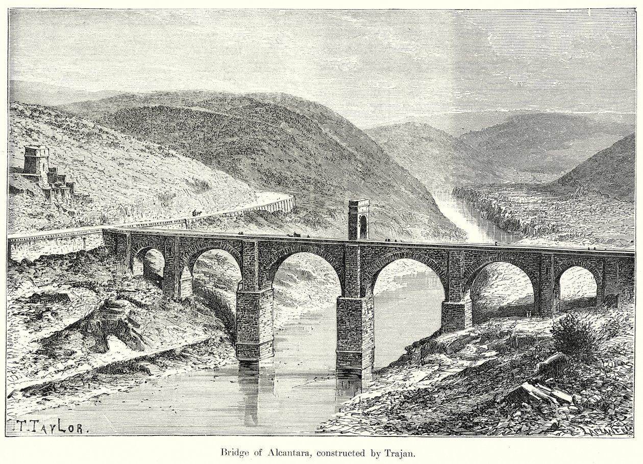 Ponte di Alcantara, costruito da Traiano (incisione) da English School