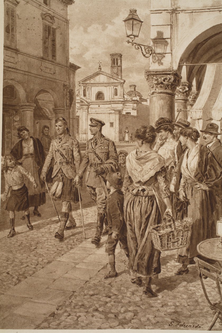 Gli Highlander britannici accolti calorosamente in una città francese, 1914-19 da English School