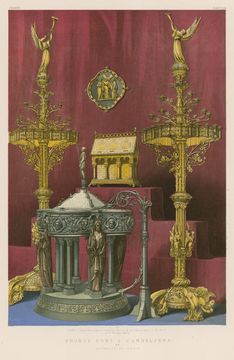 Fonte e candelabro in bronzo di Bachelet di Parigi (cromolito) da English School