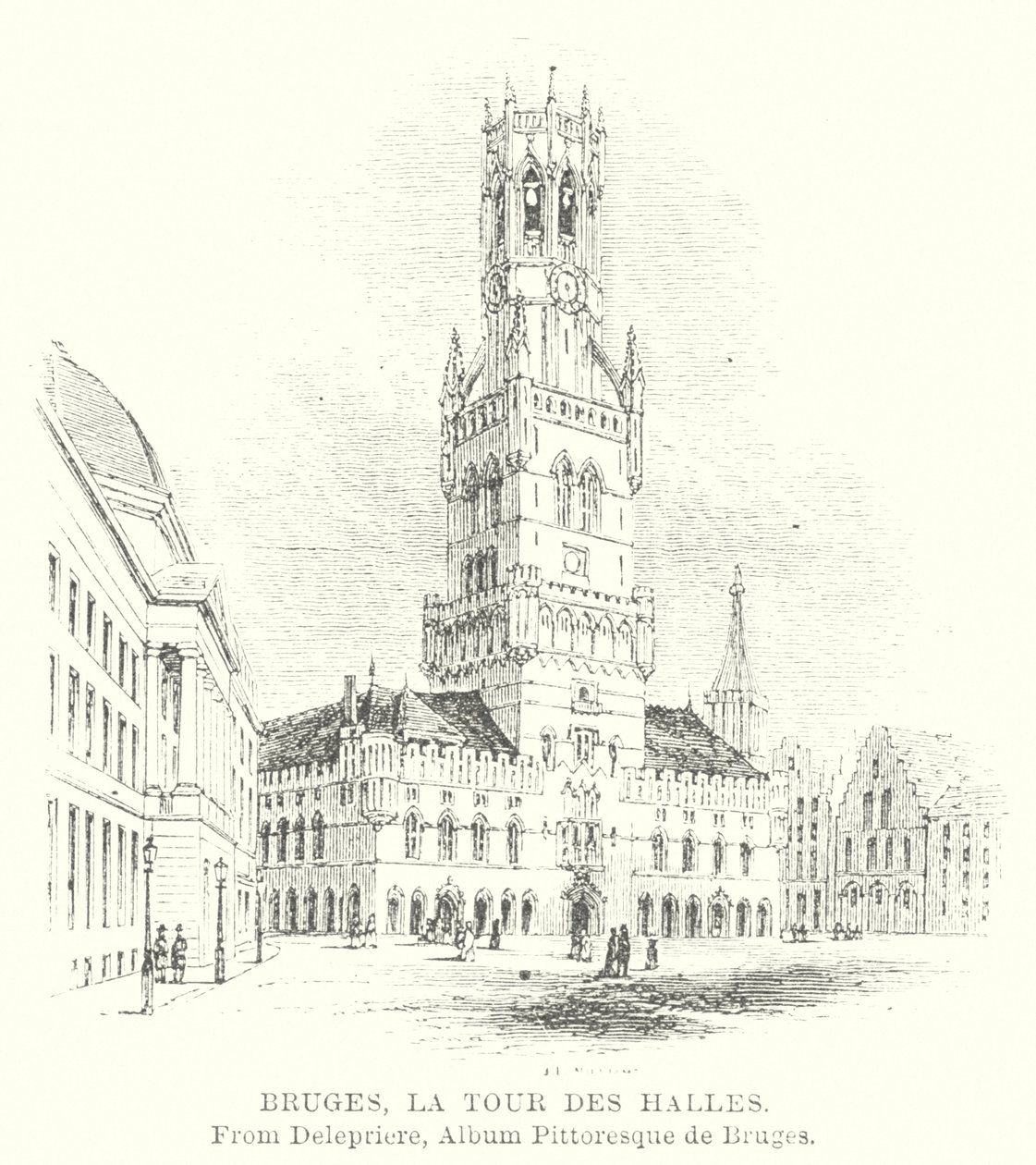 Bruges, Torre delle Halles (incisione) da English School