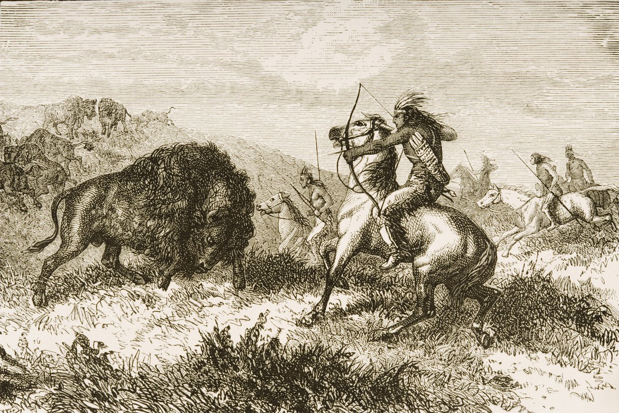 Caccia al bufalo nelle Grandi Pianure tra St. Louis e Denver, c.1870, da 