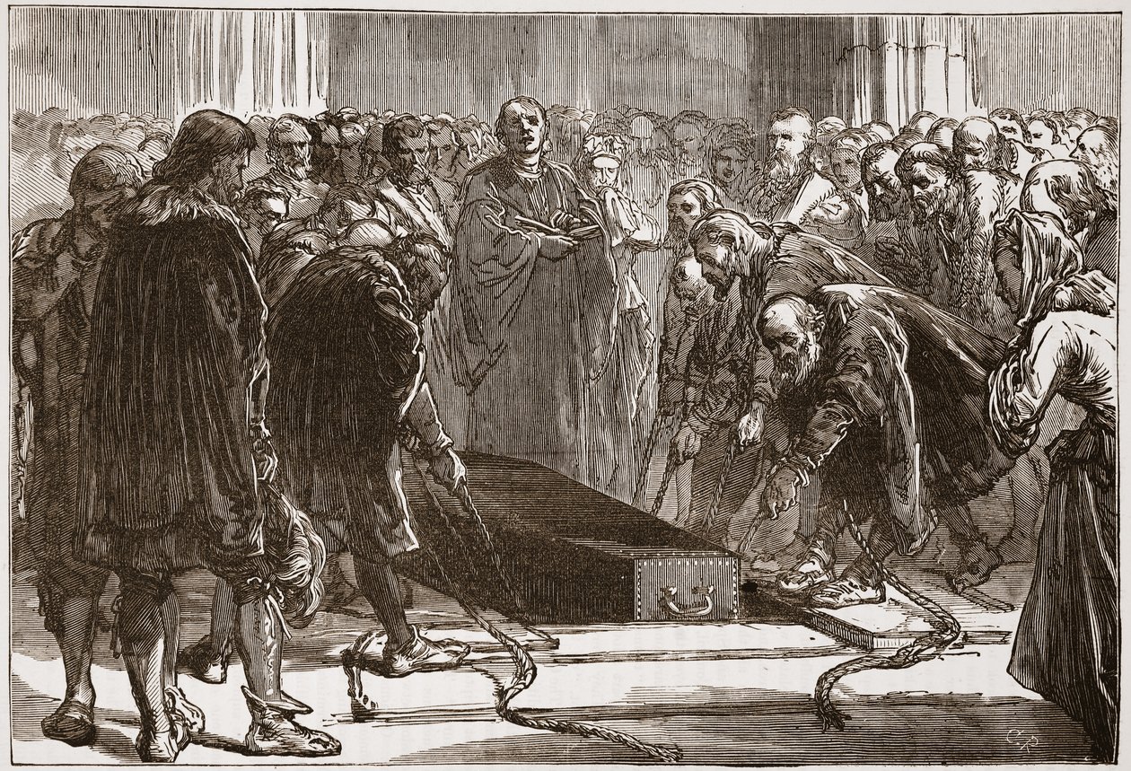 Sepoltura di Lutero nella Schloss-Kirche, Wittemberg, illustrazione da The History of Protestantism di James Aitken Wylie, pub. 1878 da English School