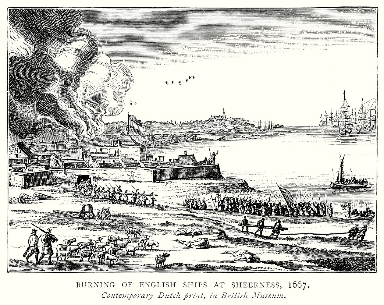 Incendio di navi inglesi e a Sheerness da English School