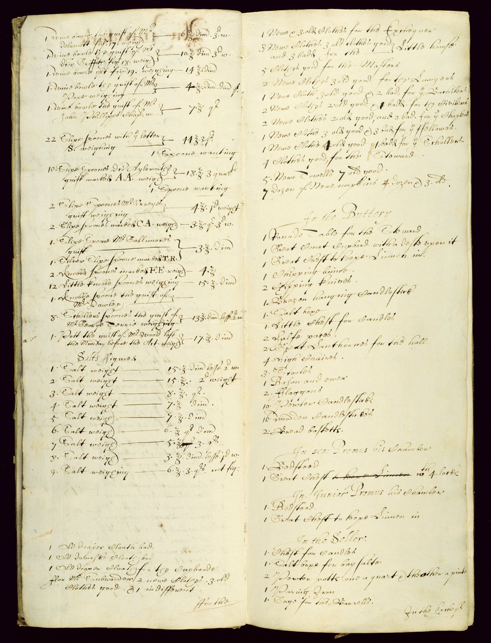 Libro lungo dei bursari, che mostra un inventario iniziato nel 1631 da English School