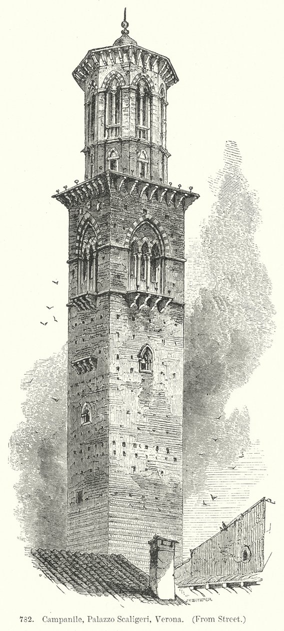 Campanile, Palazzo Scaligeri, Verona (engraving) da English School