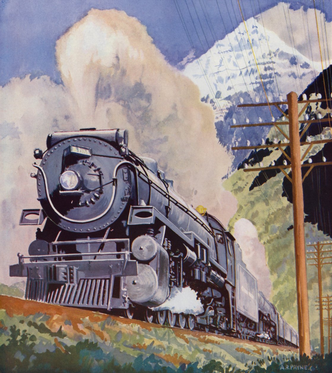 Canadian Pacific Railways "Dominion" nelle Montagne Rocciose (litografia a colori) da English School