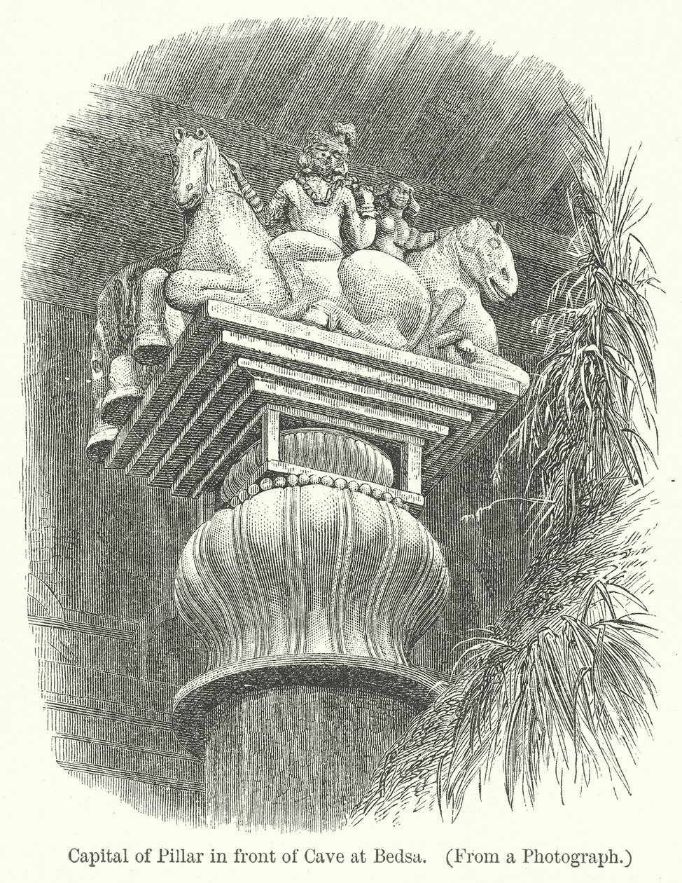 Capitello del pilastro davanti alla grotta di Bedsa (incisione) da English School