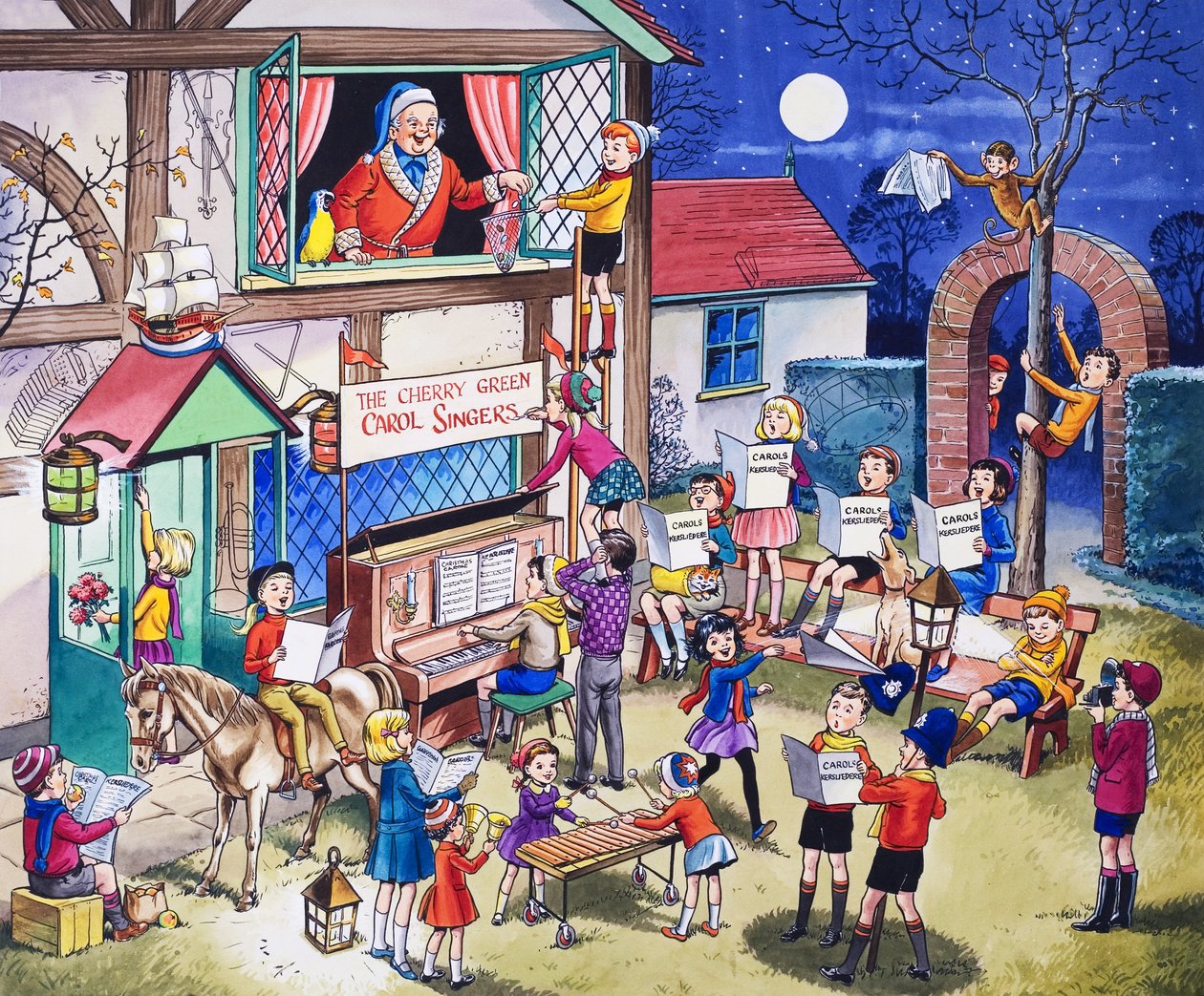 Cantanti di carole (gouache su carta) da English School