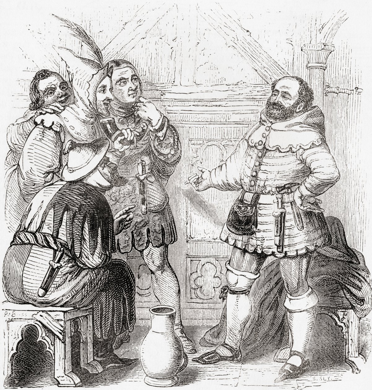 Carpentiere, merciaio, tessitore, tintore e tappezziere, da Old England: A Pictorial Museum, pub. 1847 da English School