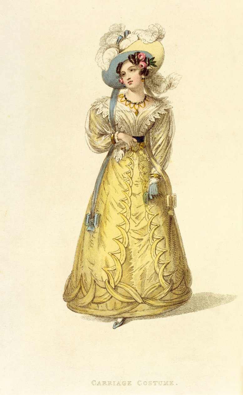 Costume da carrozza, tavola di moda da Ackermanns Repository of Arts, c.1827 da English School