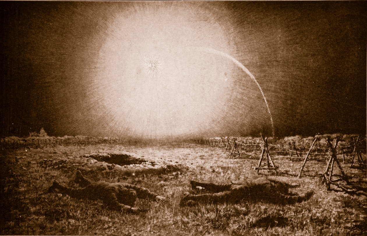 Catturati nel bagliore di un proiettile luminoso tedesco: una pattuglia britannica in pericolo tra le trincee, 1914-19 da English School