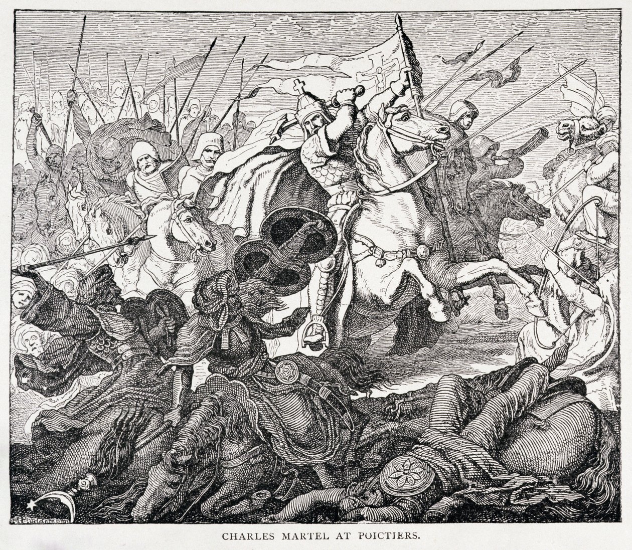 Carlo Martello (c.688-741) a Poictiers, da La storia della Francia, di Emile de Bonnechose, pubblicato da Ward, Lock and Co, Londra da English School