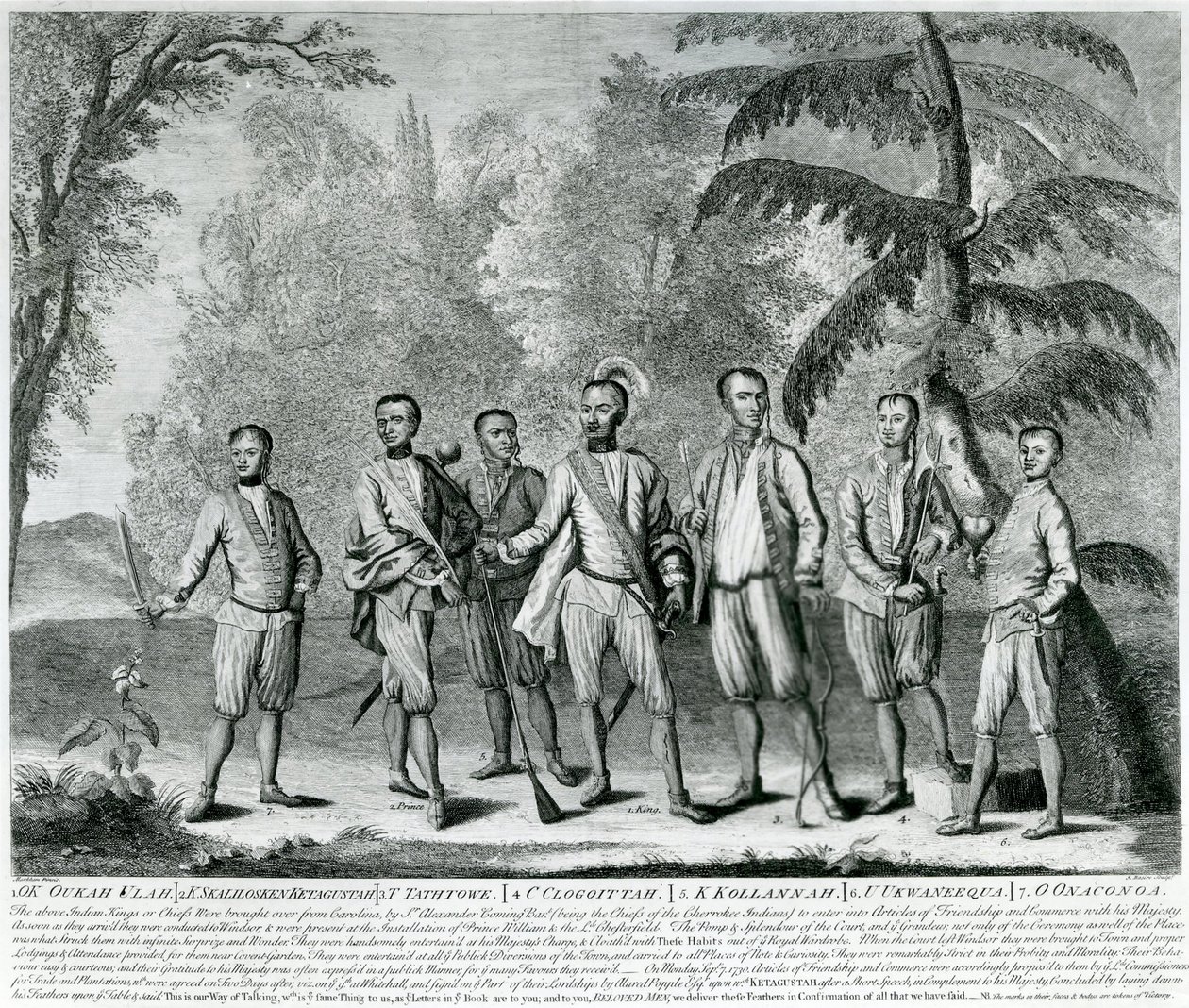 Capi Cherokee della Carolina (c.1730) - Incisione da English School