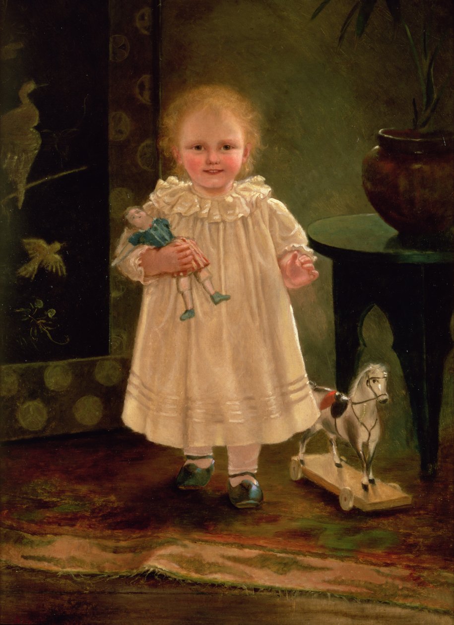 Bambino con bambola e cavallo giocattolo, c.1840 da English School