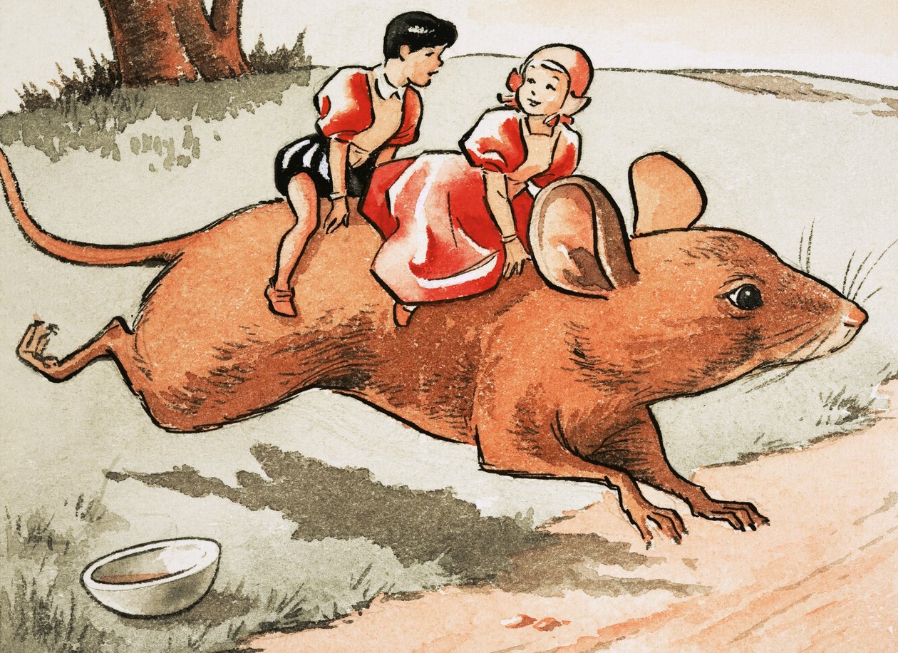 Bambini sul dorso di un topo da English School