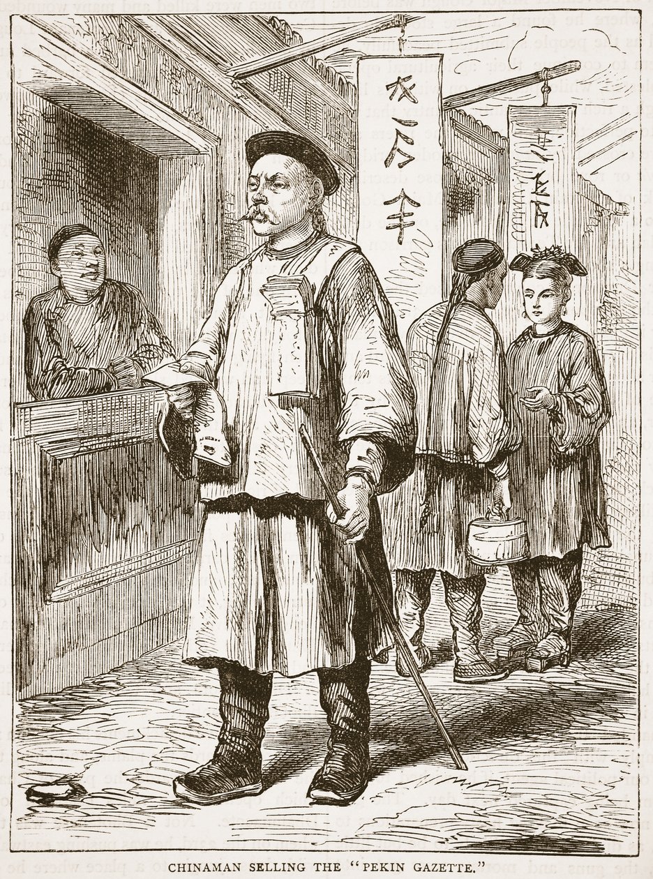 Cinese che vende la Gazzetta di Pechino, illustrazione da Cassells Illustrated History of England da English School