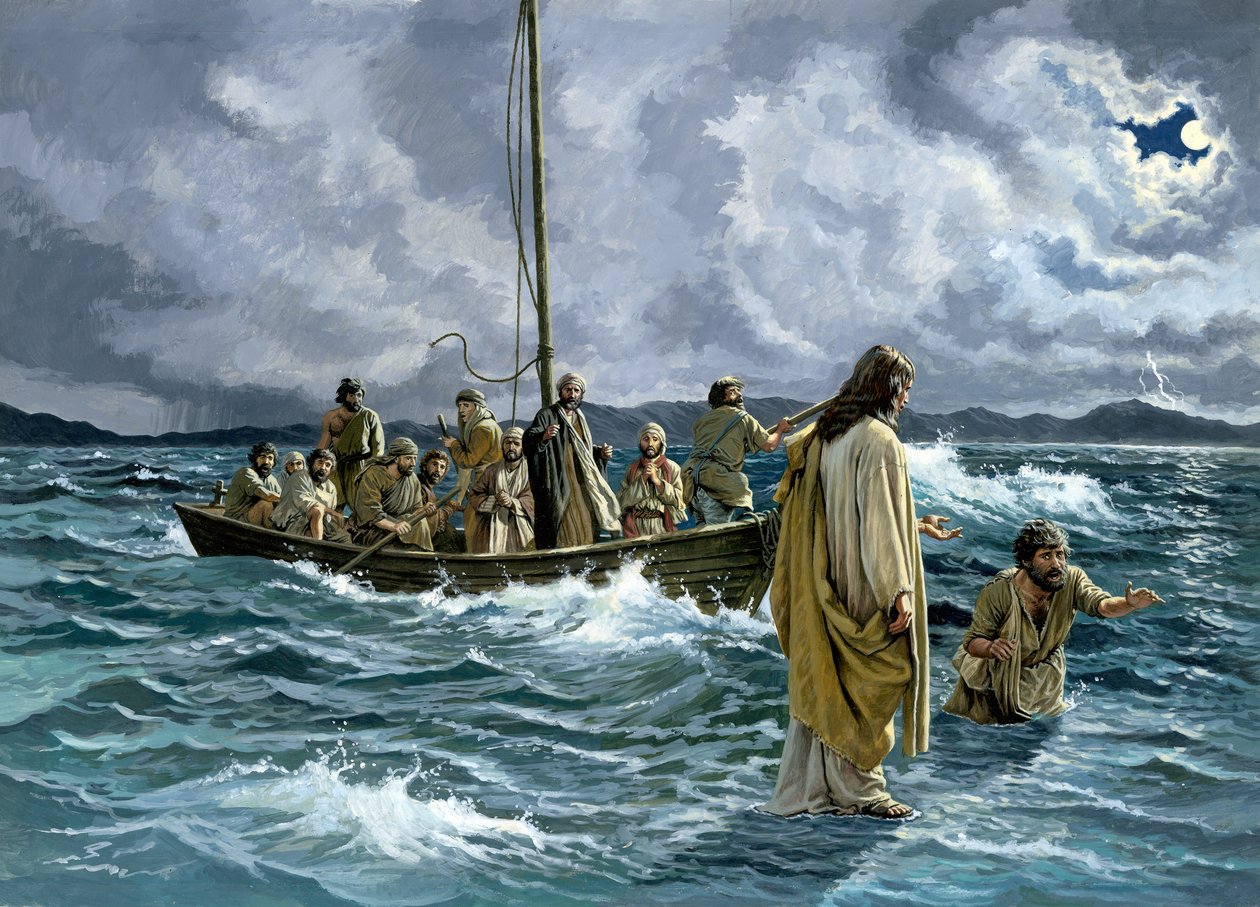 Cristo che cammina sul Mar di Galilea (guazzo su carta) da English School