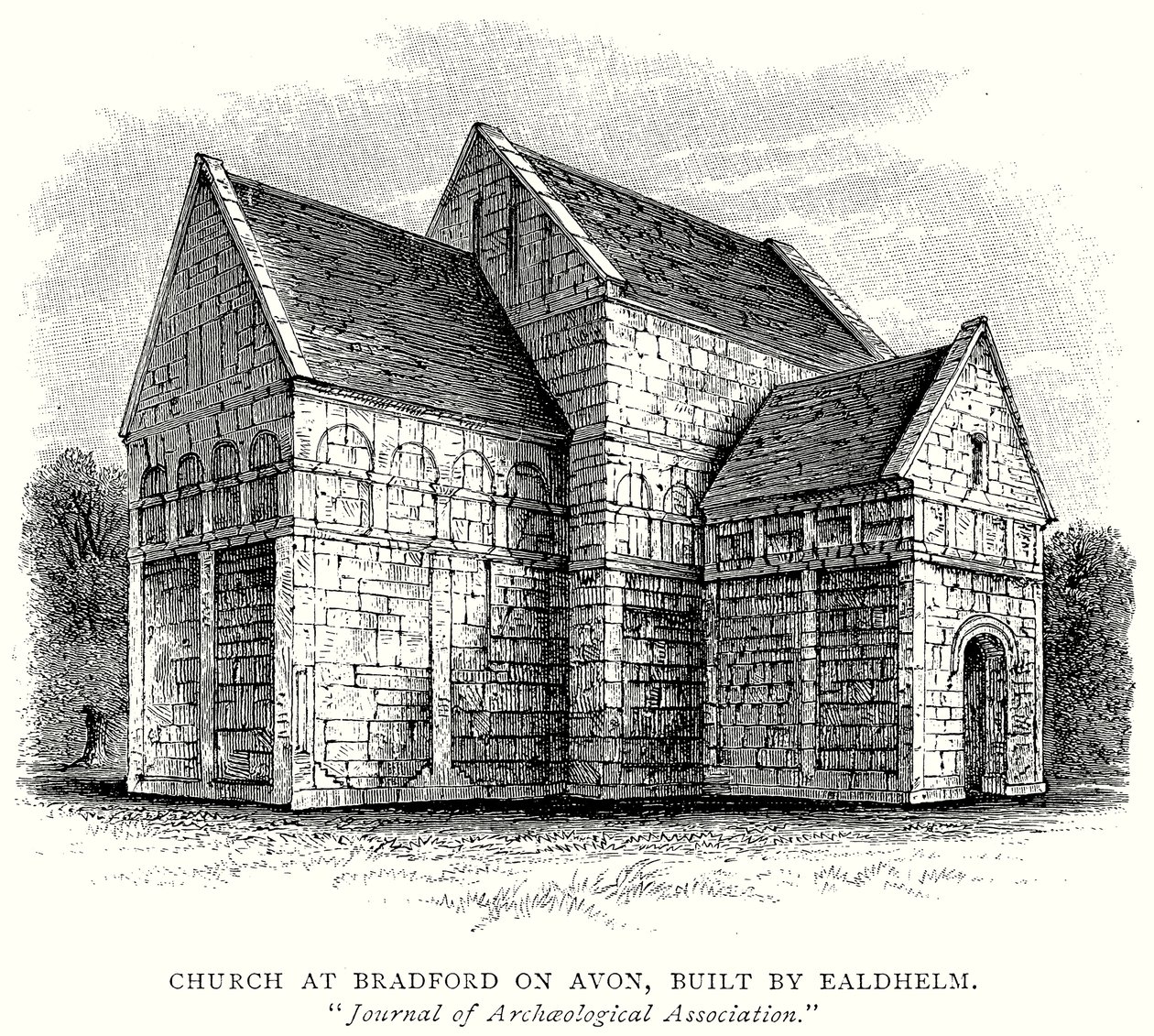 Chiesa di Bradford on Avon, costruita da Ealdhelm (incisione) da English School