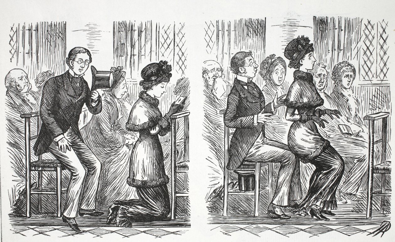 Maniere in chiesa, illustrazione da Punch da English School