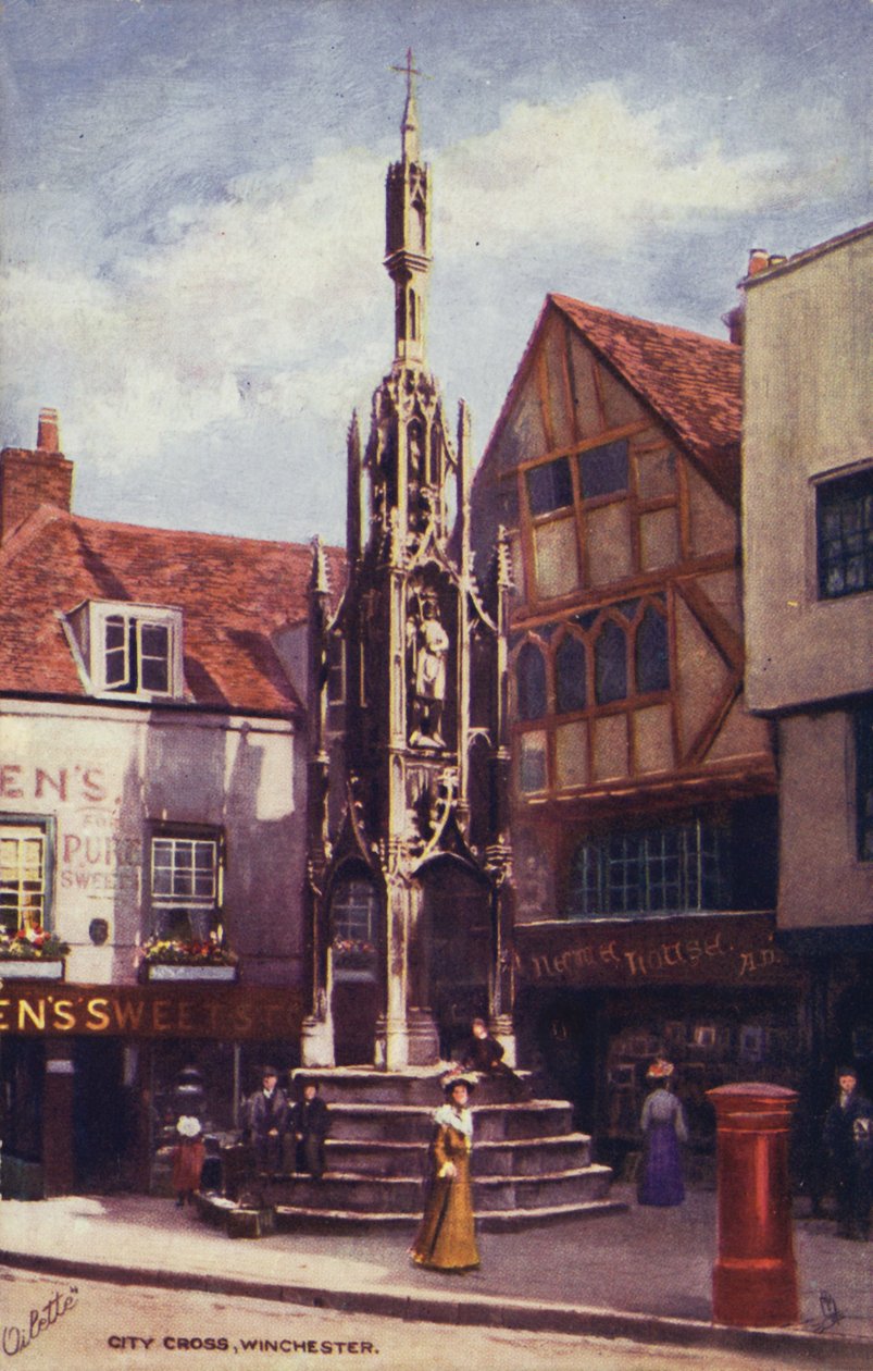 City Cross, Winchester (litografia a colori) da English School