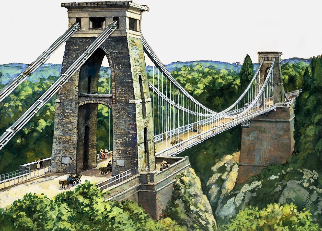Ponte sospeso di Clifton (gouache su carta) da English School