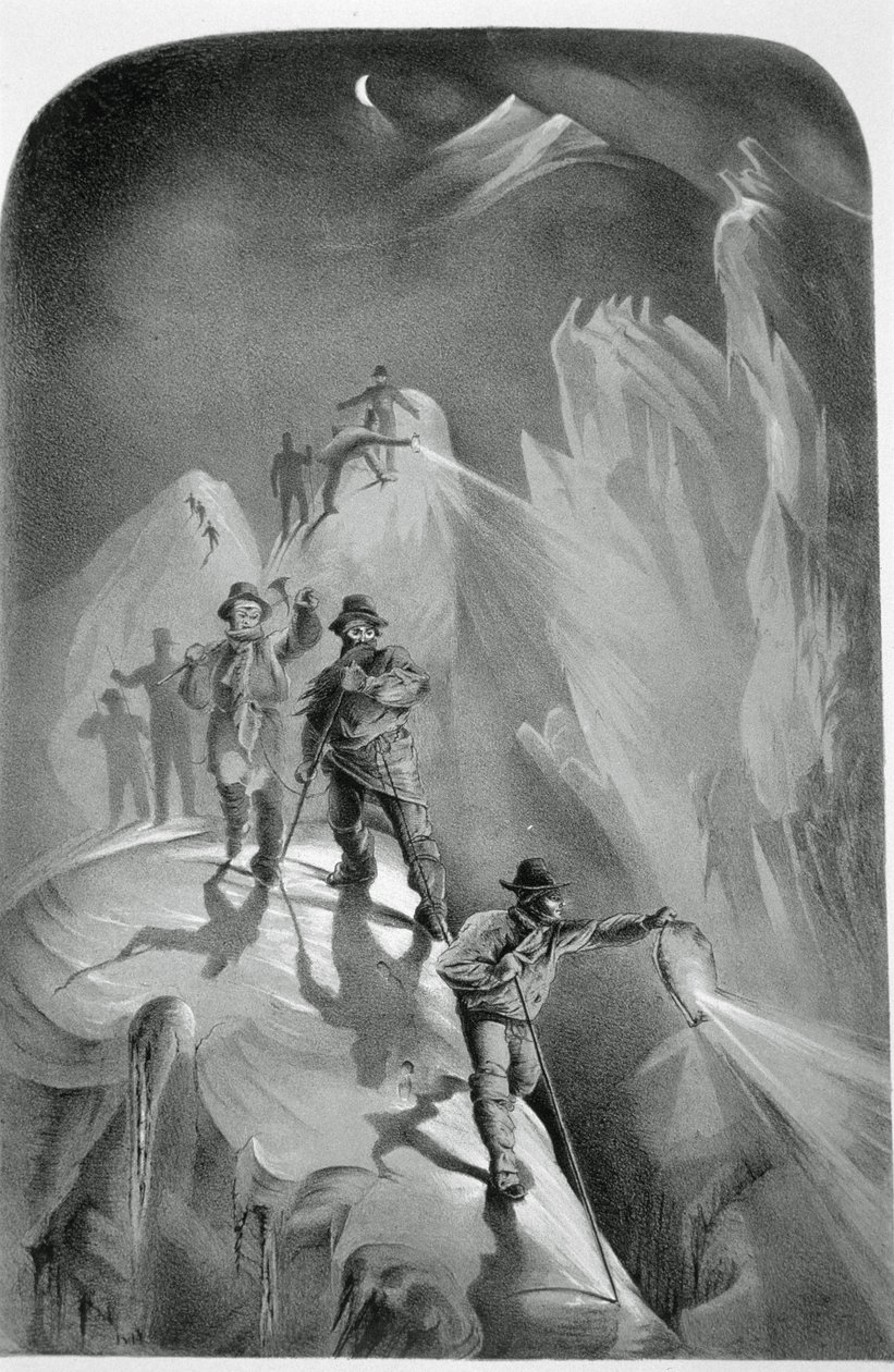 Scalata notturna, da Ten Scenes in the Last Ascent of Mont Blanc Including Five Views from the Summit di J.D.H. Browne, pubblicato nel 1853 da English School