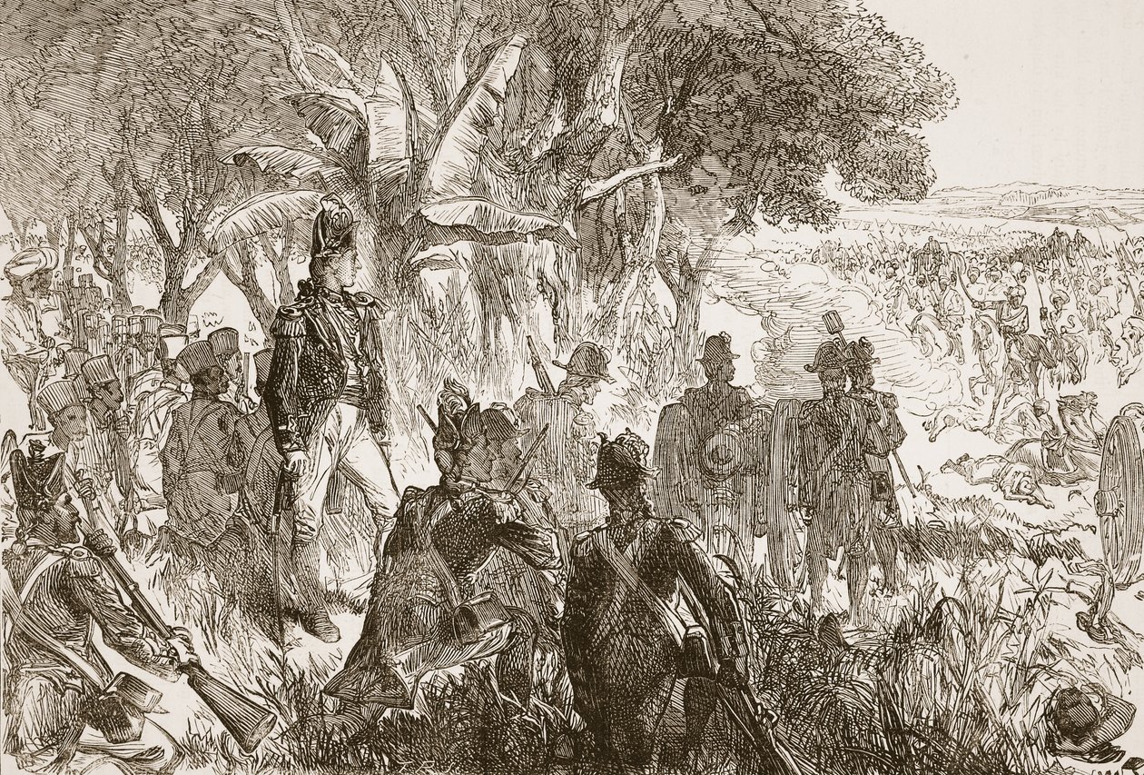 Clive a Plassey, illustrazione da Cassells Illustrated History of India di James Grant, pub. 1879 da English School