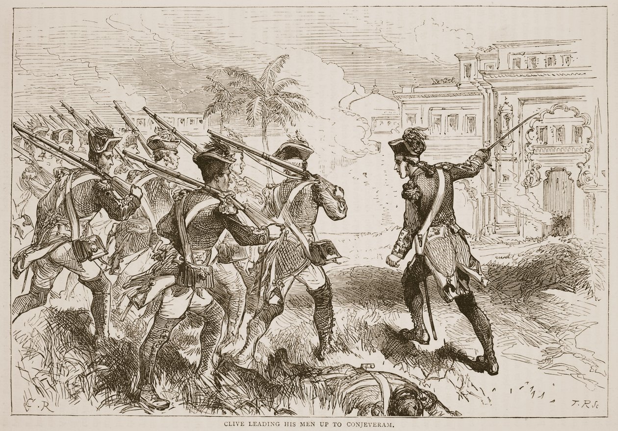 Clive guida i suoi uomini a Conjeveram, illustrazione da Cassells Illustrated History of India di James Grant, pub. 1879 da English School