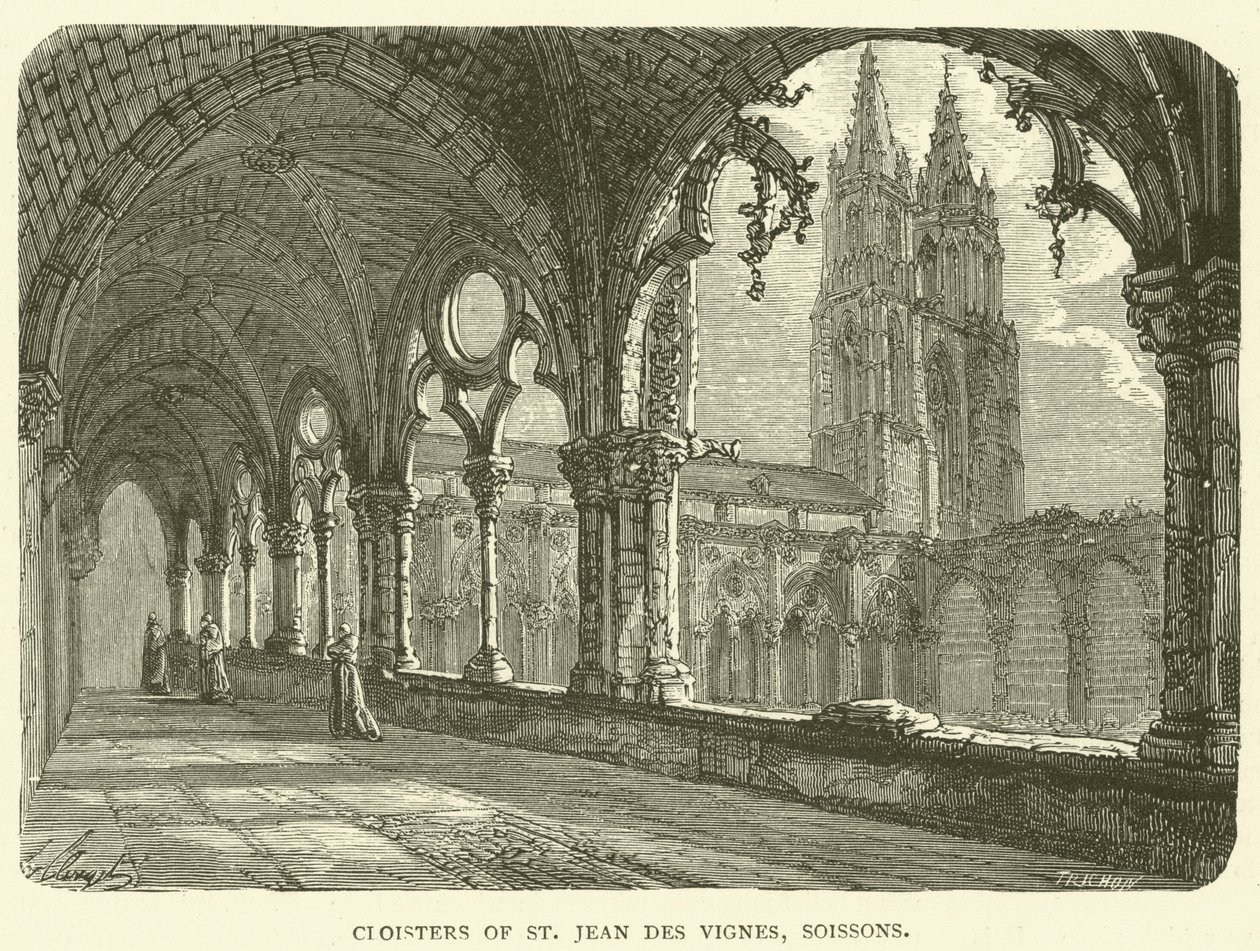Chiostro di St Jean des Vignes, Soissons (incisione) da English School