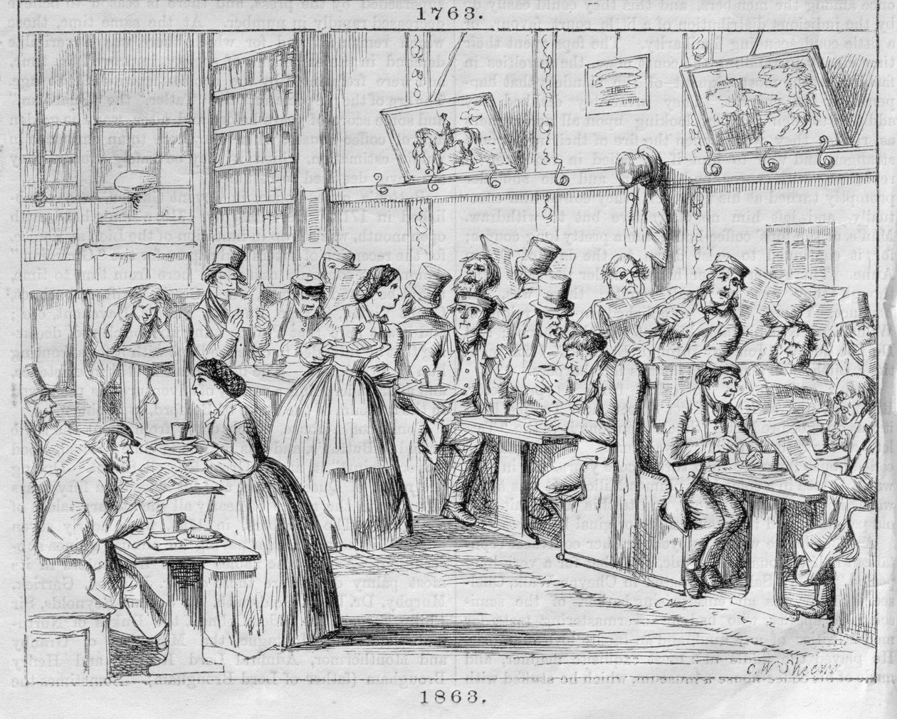 Sala del caffè nel 1863, da London Coffee-Houses Past and Present da English School